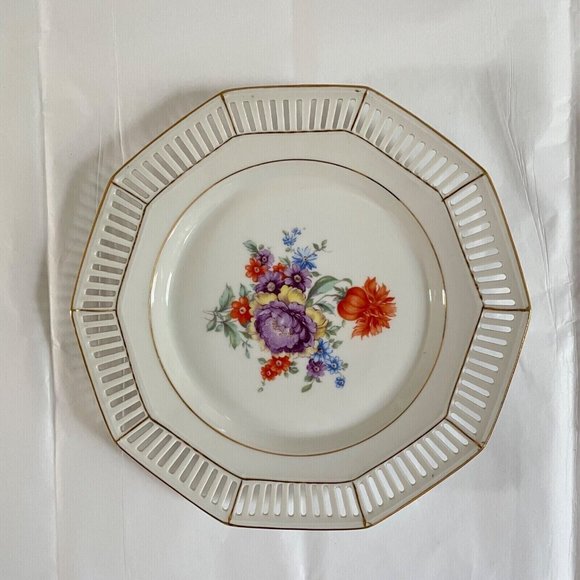 Vintage Plate Porcelain Serving Dish Bavaria Schumann reticulated Dresden - Picture 2 of 6